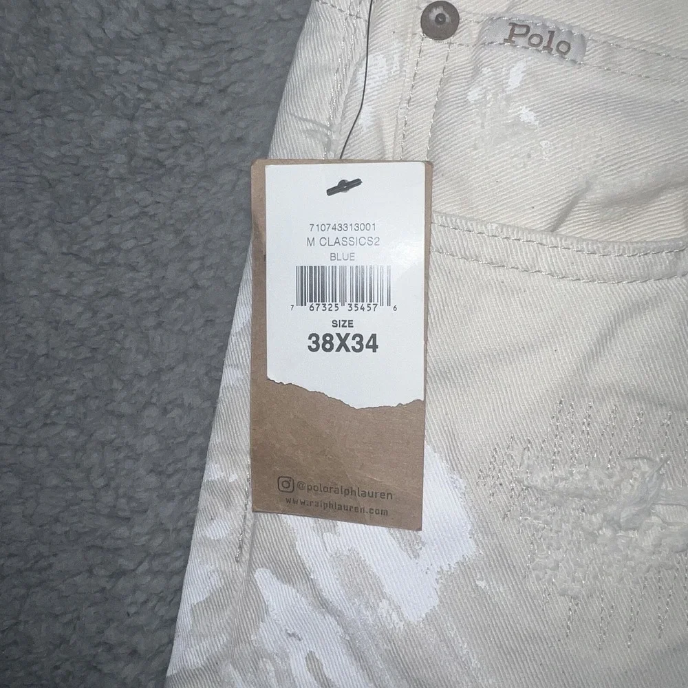 NOS Polo Ralph Lauren Repaired Jeans Men's 38 x 34 Cream The Sullivan Pants